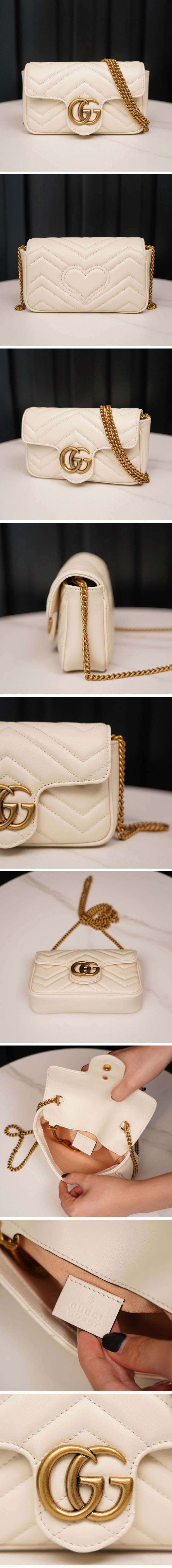 Gucci グッチ GG Marmont Quilted leather super mini bag 476433 マーモント キルティング レザー スーパーミニバッグ ホワイト