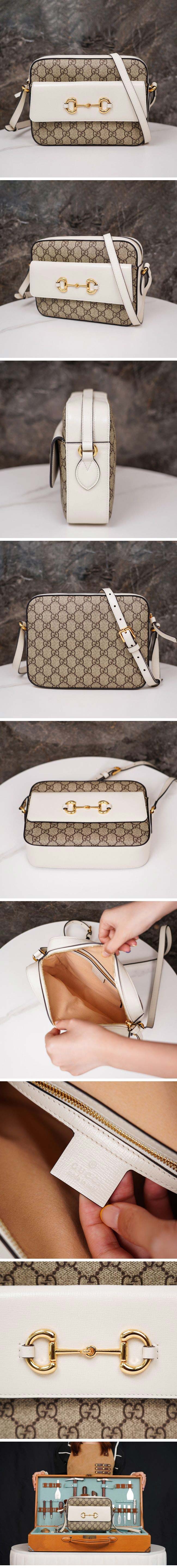 Gucci グッチ Horsebit 1955 Small Shoulder Bag ホースビット 1955 スモール ショルダーバッグ GGスプリーム ホワイト＆ベージュ