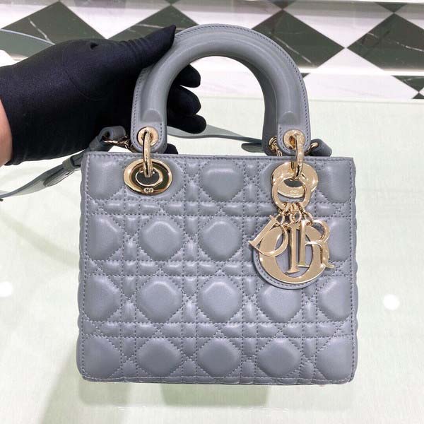 Dior ディオール Lady Dior Cannage 2-way Midium Bag レディ ディオール カナージュ ミディアム バッグ グレー