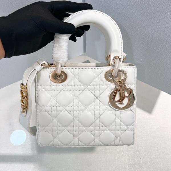 Dior ディオール Lady Dior Cannage 2-way Midium Bag レディ ディオール カナージュ ミディアム バッグ ホワイト