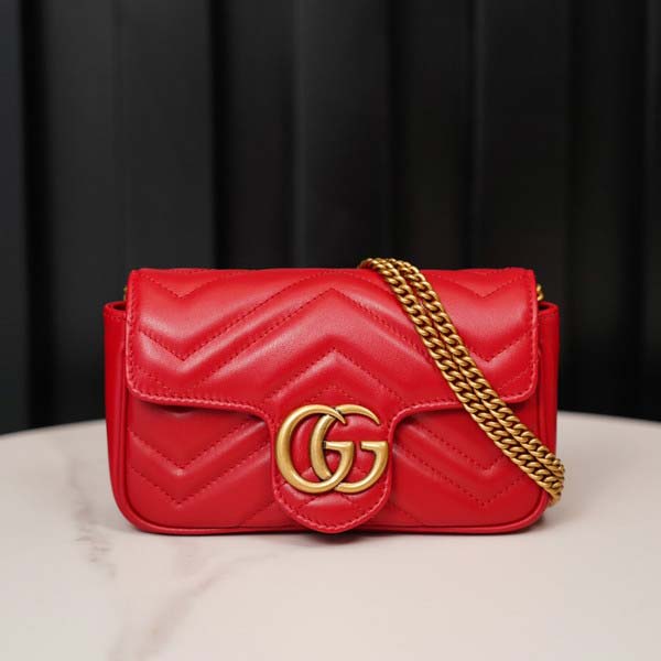 Gucci グッチ GG Marmont Quilted leather super mini bag 476433 マーモント キルティング レザー スーパーミニバッグ レッド