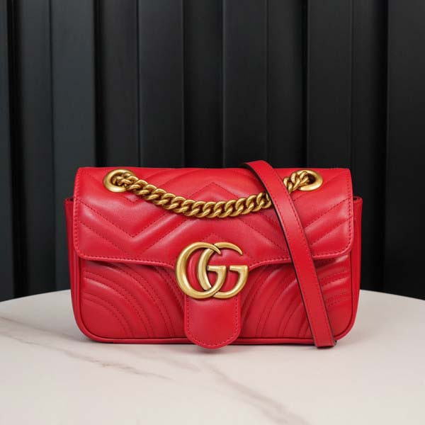 Gucci グッチ GG Marmont Quilted mini bag 446744 マーモント キルティング ミニバッグ レッド