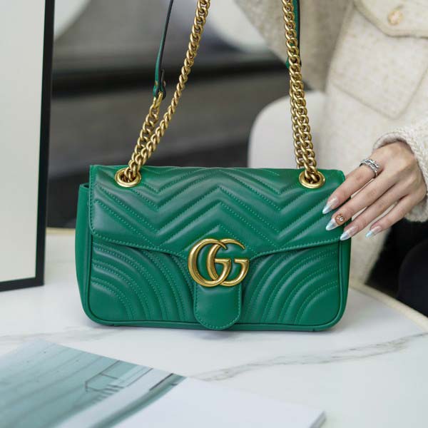 Gucci グッチ GG Marmont Quilted Small bag 443497 マーモント キルティング スモールバッグ グリーン