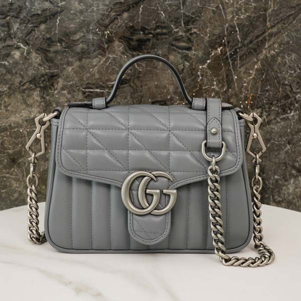 Gucci グッチ GG Marmont Quilted Mini Top Handle Bag 446744 マーモント キルティング ミニ トップハンドルバッグ グレー