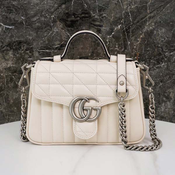 Gucci グッチ GG Marmont Quilted Mini Top Handle Bag 583571 マーモント キルティング ミニ トップハンドルバッグ ホワイト