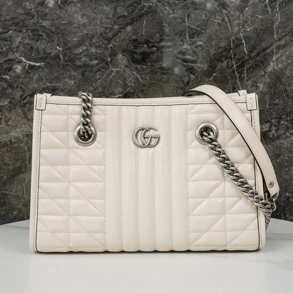 Gucci グッチ GG Marmont Quilted Small Tote Bag 681483 マーモント キルティング スモール トートバッグ ホワイト