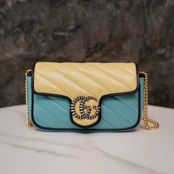 Gucci グッチ GG Marmont Mini Shoulder Bag 574969 マーモント ミニ ショルダーバッグ ライトブルー/バター