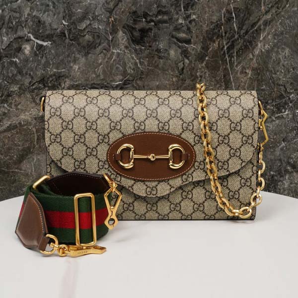 Gucci グッチ 1955 Horsebit Shoulder Bag GG Supreme ホースビット ショルダーバッグ GGスプリーム ベージュ＆エボニー