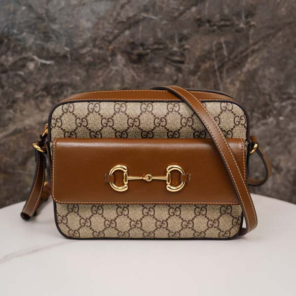 Gucci グッチ Horsebit 1955 Small Shoulder Bag ホースビット 1955 スモール ショルダーバッグ GGスプリーム ベージュ＆エボニー