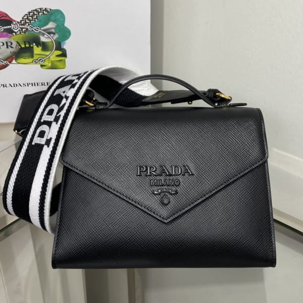 Prada Monochrome Saffiano leather bag プラダ モノクローム サフィアーノxレザー バッグ ブラック