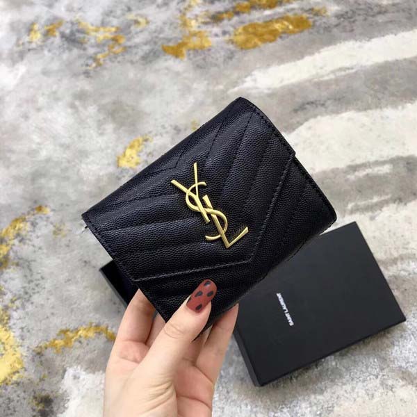 Saint Laurent Monogram Small Wallet サンローラン モノグラム スモール ウォレット ブラック&ゴールド